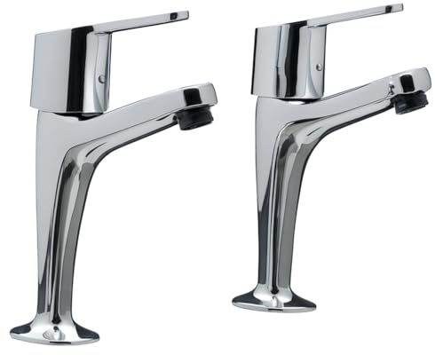 PHG S12 Chrome Basin Sink Pillar Kitchen Tap | High Neck | Pair | Durable Body | Chrome Finish | Lever Handles | UK Plumbing | Easy to Fit