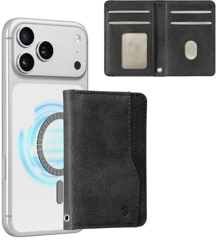 CASEBOT Porta carte magnetico, forte magnetico e blocco RFID, minimalista portatile, per iPhone 17/16/15/14/13/12/Pro/Max/Plus, nero