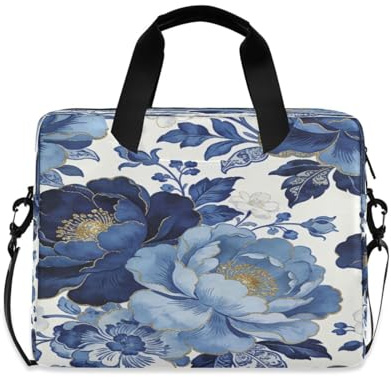 Laptop Sleeve Case 15-16 Inch Classical Laptop Sleeves Blue and Golden Peonies Computer Case with Zipper for Work Journey