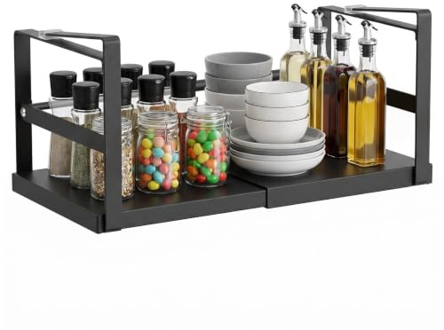 XunHe Verstellbares Unterschrankregal Metall – 27-45cm Ausziehbarer Unterregal Hängekorb ohne Bohren, Gewürzregal Ausziehbar, Stabiler Hängeregal Küche Organizer für Küche, Kleiderschrank & Büro