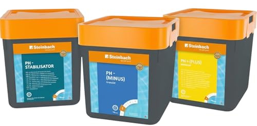 Steinbach Poolpflege Set 3-teilig | pH-Plus 5kg + pH-Minus 7,5kg + pH-Stabilisator 5kg | Regulierung & Stabilisierung des Poolwassers | für klare Wasserwerte & optimale Desinfektion