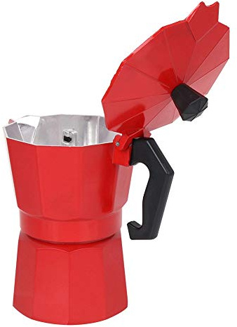 POENVFPO 300 Ml Aluminium-Moka-Kaffeemaschine mit Ergonomischem Griff für den Heim- und Bürogebrauch, 6 Tassen Fassungsvermögen, Leicht zu Reinigen, Erhältlich in Rot und Schwarz (Rot)