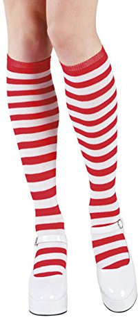 Boland 97040 - Kniestrümpfe mit Streifen, Rot-Weiß, dehnbar, Clown, freches Mädchen, Karneval, Mottoparty