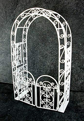 Dolls House Miniature White Wire Wrought Iron Arbour Arch with Gates