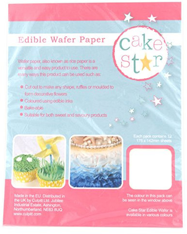 Cake Star White Wafer Paper, 178 x 142mm, 12 Sheets, Rice Paper For Baking and Cake Decorating