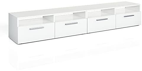 Vicco Lowboard Diego, Fernsehtisch, Weiß Hochglanz, 190 x 38 cm