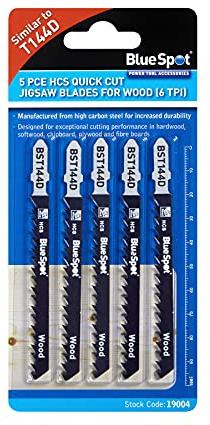 Blue Spot Tools 19004 5 Piece HCS Quick Cut Jigsaw Blades For Wood (6 TPI)