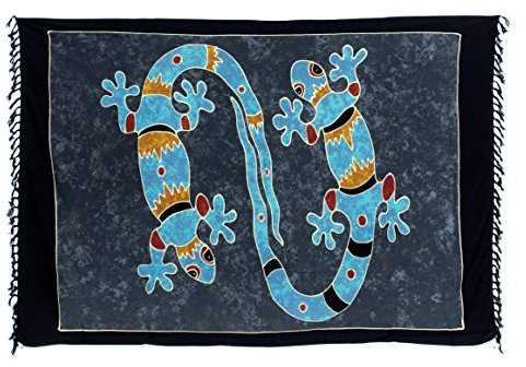 Sarong Pareo Wickelrock Strandtuch Tuch Wickeltuch Handtuch Gratis Schnalle Schließe (Gecko Grau Bunt CSGG2)