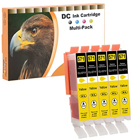 D&C 5X Gelb XL Druckerpatronen Kompatibel für Canon CLI-571 Y für Canon PIXMA TS5053 TS5055 TS6050 TS6051 TS6052 TS8050 TS8051 TS8052 TS8053 TS9050 TS9055 MG5750 MG5751 MG5752 MG5753 MG6800