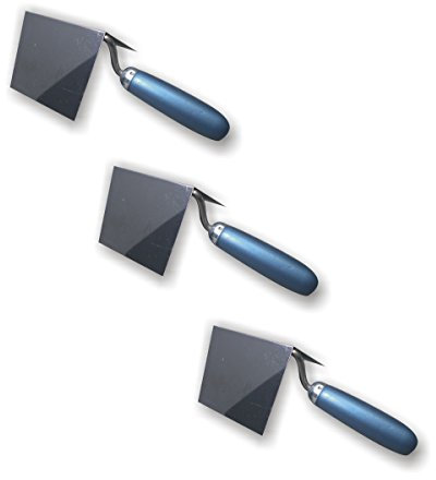 3er Set DEWEPRO® Innenecken-Kelle - Inneneckkelle - Eckkelle - Kantenkelle - 110x75x75mm - Eckenkelle mit Edelstahlblatt und Holzgriff/Holzheft