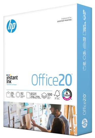 HP Papers | 8.5x11 Paper |Office 20 lb | 1 Ream - 500 Sheets | 92 Bright | Made in USA - FSC Certified | 112150R