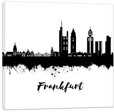 Wandbilder Wohnzimmer - Frankfurt Schwarz/Weiss - 20x20cm Bilder Leinwanddrucke/Street Art Graffiti Kunstdruck 2cm - Leinwandbild Wandbild/fertig aufgespannt/fertig zum aufhängen