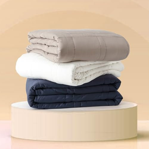 Baloo Weighted Blanket for Adults 15 lb (Pebble White, 60x80) | Cool & 100% Cotton | Machine Washable & Dryer Safe | Glass Microbead Fill