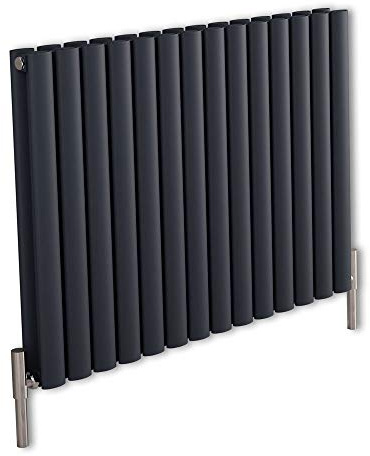 MILANO Anthracite Horizontal Double Oval Panel Aluminium Radiator 600830mm | Aluminium Construction. Generous Heat Output. Contemporary Style. Double Panel Design. Central Heating Operation.