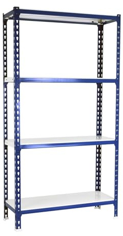 Simonrack Schwerlastregal, Lagerregal, 150x100x50 cm, Metallregal, Kellerregal, Biegestelle 180 kg, 4 Fachböden, Blau/Weiss - Simonclick