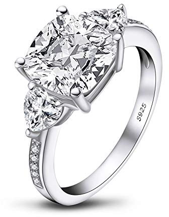 AINUOSHI Ringe, Verlobungsringe, Sterling Silber Ringe, 3 Karat Ringe, 3 Edelstein Ringe, quadratischer Ringe