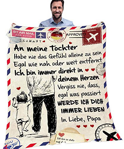 JAWSEU Personalisierte Fleecedecke An Meine Tochter von Papa Deutsche Nachricht Decke Gedruckt Luftpost Flanell Wolle Decke,Kuscheldecke Fleece Sofadecke Plüsch-Flanell-Decke für Couch Bett,TV-Decke