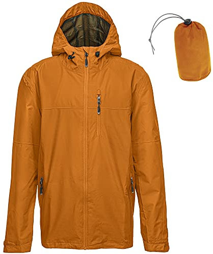 33,000ft Regenjacke Herren Wasserdicht Outdoorjacke Leichte Freizeitjacke Packbare Windjacke Fahrrad Regenmantel mit Kapuze Kürbisgelb L