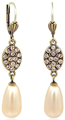 Jugendstil Ohrringe mit Markenkristallen Perlen Gold Pfirsich NOBEL SCHMUCK