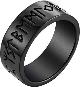 Joliernelle Wikinger Runen Ringe Herren Silber Edelstahl einfach Bandring für Männer Größe 62 Schwarz