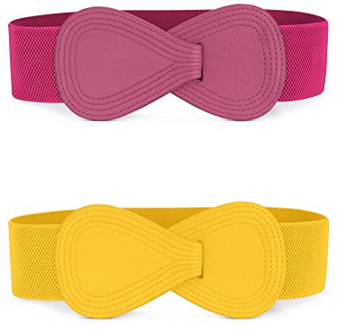Allegra K Ceinture élastique pour femme Interlock 8 en forme de similicuir extensible Ceintures habillées Jaune rose rouge 68.6cm/27