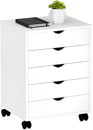 YITAHOME Mobiler Aktenschrank mit 5 Schubladen, Rollcontainer mit Schubladen aus Holz für A4, Briefformat, Schrank unter dem Schreibtisch, für Heimbüro, tragbarer, vertikaler Aktenschrank, Weiß
