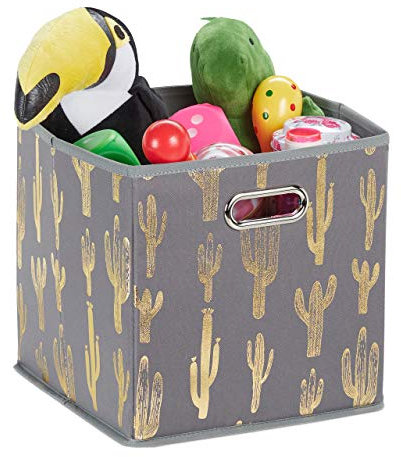 4 x Faltbox, Aufbewahrungsbox quadratisch, HBT: 29 x 28,5 x 28,5 cm, für Regal, Ordnungsbox ohne Deckel, grau/Gold