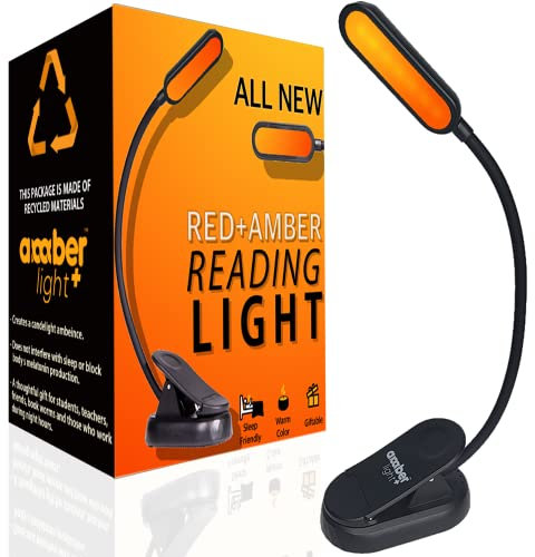 Luz de lectura ámbar + luz roja. Luz de libro con bloqueo de luz azul para leer en la cama