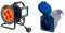 Zenitech Enrouleur électrique 4 prises 16A 2P+T avec projecteur LED 10W câble HO5VV F 3G1 15m avec guide câble & Adaptateur compact sans câble Femelle 16A 2P+T en Mâle CEE17 pour CAMPING, NAUTISME…