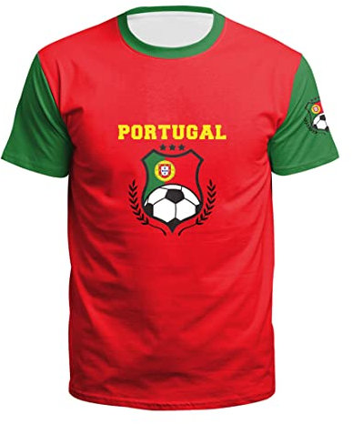 YuanDiann 2022 Katar Fußball Weltmeisterschaft T-Shirt 3D Drucken Nationalflagge Kurzarm Rundhalsausschnitt Fanshirt Sport Casual Atmungsaktiv Trikots Shirt für Erwachsene und Kinder Portugal L