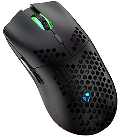 Lancoon Kabellose Gaming Maus, Hohl Geschnitztes Design, Bunt, Wiederaufladbar, Langlebig, 2.4 G 4 Einstellbare 3200-DPI-Stufen, 7 Tasten, Optischer Sensor Für E-Sportb Arbeit(Schwarz)