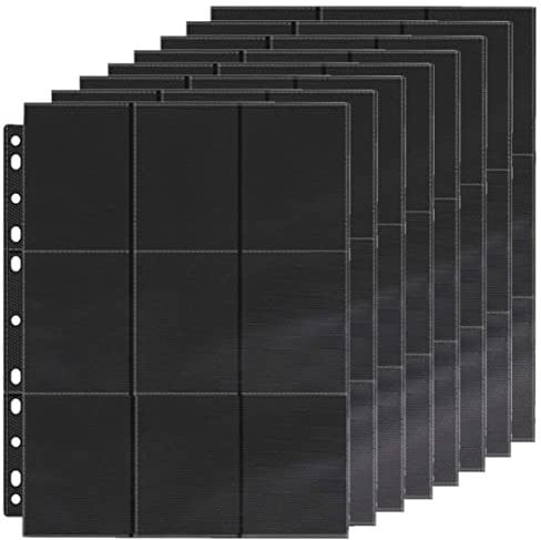 KAHEIGN 36Pcs Sammelkarten Hüllen mit 648 Pockets, Sammelmappe Doppelseitige Kartenhüllen Kompatibel mit Pokemon Yu-Gi-Oh Sport Karten, Schwarze Sammelkarten Folie - passend für 2/3/ 4 Ringordner