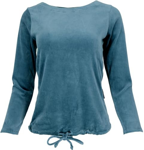 GURU SHOP Nicki-Pullover, Weiches Samtshirt, Langarmshirt - Blau, Damen, Baumwolle, Size:S