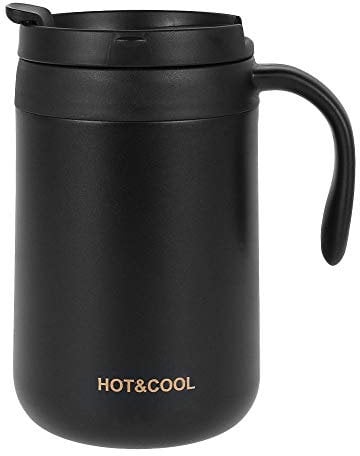 JTWEB Insulated Coffee Mug with Handle and Leakproof Lid Double Wall Stainless Steel 500ml Thermal Vacuum Mug Warm Gifts, Easy-Clean Reusable Coffee Cup for Home, Office