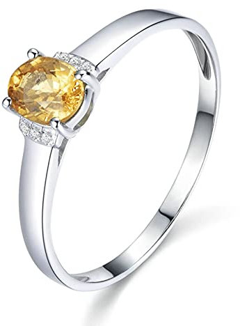 Bishilin Ringe für Damen Diamant Weißgold 750, Eheringe Solitär mit Gelb Saphir 0.55ct Trauringe Nickelfrei Verlobungsring Diamant Größe 63 (20.1)