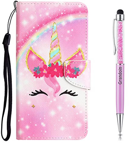 Grandoin Kompatibel mit iPhone 14 Plus Hülle, Handyhülle iPhone 14 Plus (6,7 Zoll), Standfunktion Kartenfach Wallet Premium Leder Magnetic Etui Tasche Schutzhülle Flip Case Klapphülle (Rosa)