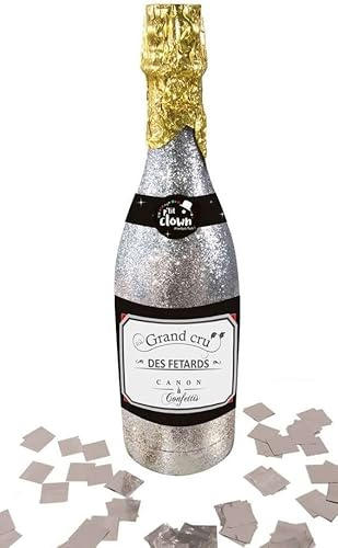 P'TIT CLOWN - Champagnerflasche, Konfetti, Pailletten, 32 cm, Papier (Silber)
