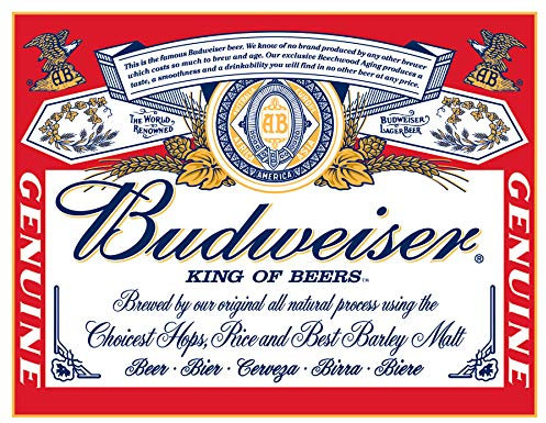 Retro Metal tin Sign Funny Sign Budweiser Label, Red Sign for Home Cave Garage bar Wall Decoration Vintage Metal Sign 8 x 12 inch