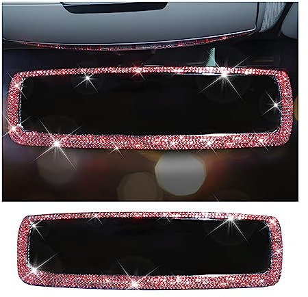 CGEAMDY Strass Auto Rückspiegel Innen Dekoration, Glitzer Abdeckung für Männlich und Weiblich Universal Zubehör für SUV LKW (Rot)