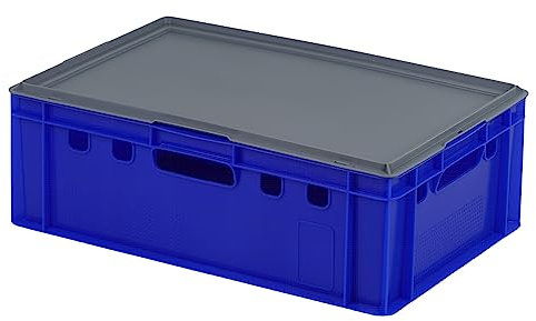 E2 Kiste mit grauem Deckel 600 x 400 x 200 mm Fleischkiste Lagerkiste Metzgerkiste in blau