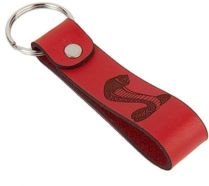 Shelby Schlüsselanhänger aus echtem Leder, roter Spaltring, verchromter Spaltring, lasergraviertes Shelby-Schlangen- und Shelby-Logo auf beiden Seiten, offizielles Shelby®-Produkt, Rot/Ausflug,