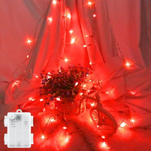 LED Lichterkette Außen Batterie Wasserdicht 3M Outdoor Lichterkette Innen Batterie Timer für Balkone, Fenster, Tür, Wände, Kinderzimmer, Schlafzimmer, Halloween, Weihnachten, Hochzeiten, Rot