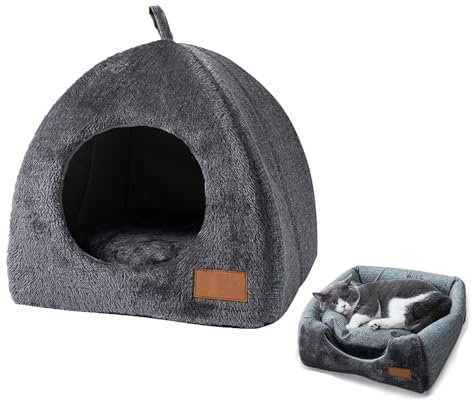 Geteawily Cuccia Gatto Chiusa-Casa Per Gatti Da Interno-Cuccia Per Gatti Calda E Confortevole Inverno-Letto Per Gatti Staccabile 2 In 1-Nido Gatti Esterno-Casa Invernale Per Animali Domestici