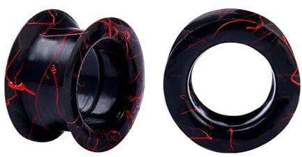 Longbeauty 1 Paar Silikon Ohrpiercing Ohr Tunnel Flesh Expander Stretcher Earlets Plug Gauges Double Flared Hart für Ohrläppchen, Schwarz/Rot, 25MM