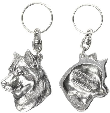 Art-Dog Niedlicher Hundeschlüsselanhänger - Exklusive Kollektion Siberian Husky Schlüsselanhänger Hund - Versilberte Keyring mit 2,5 Schloss - 5x3,9x10,6cm