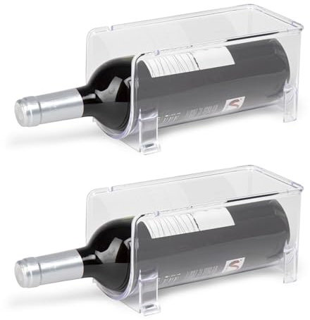 KROWN - Organizador de Botellas 10x10x20cm, Botellero Apilable Transparente, Botellero Vino Nevera, Botellero Encimera, Almacenamiento Botellas, Porta Botellas Apilable (2 Porta Botellas)