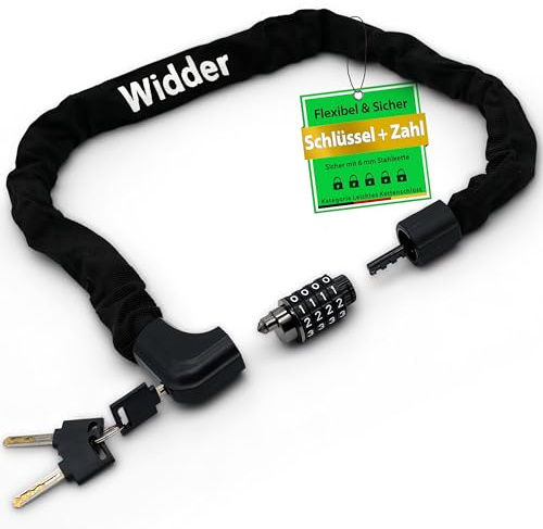 WIDDER Antivol à chaîne en acier trempé, 90 cm de long, 700 g, pour vélo et scooter électrique, avec code numérique et clé