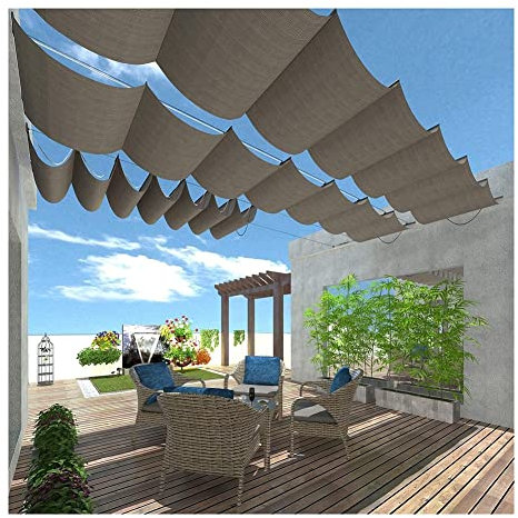 Couverture D'ombrage Pour Patio Rétractable, Auvent De Remplacement Pour Pergola, Extérieur Auvent Perméable Fil Coulissant Voile À Vagues Pour Piscine Garden Deck ( Couleur : brun , Taille : 1x6m )
