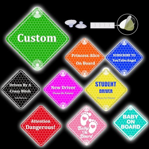 Nouiroy Personalisierte Auto-Aufkleber, machen Sie Ihre eigenen Warnschilder mit doppelten Saugnäpfen, Werbetafel, individuelle Größe, Schriftart und Farbe, langlebig und stark, ohne Rückstände
