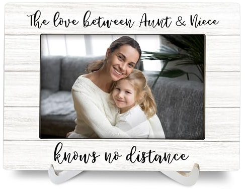 Luipk Bilderrahmen für Tante und Nichte, 10,2 x 15,2 cm, Geschenke für Tanten von Nichte, Neffe, Holz-Bilderrahmen, Distence Long Gifts The Love Between Aunt & Niece Bilderrahmen für Wand und Tisch